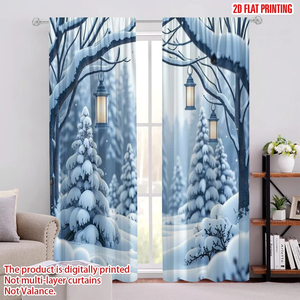 

2pcs 2D flat printing Merry Christmas Window Curtains Christmas Forest Scene Polyester Without Electricity Spring Perfect for