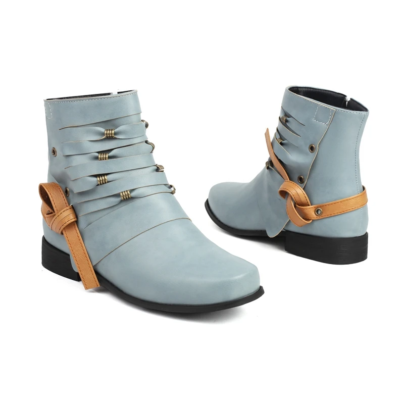 Girseaby Female Faux Leather Ankle Boots Toe Thick Heels Decoration Big Size 40 41 US12 42 43 Daily Women Bota Spring