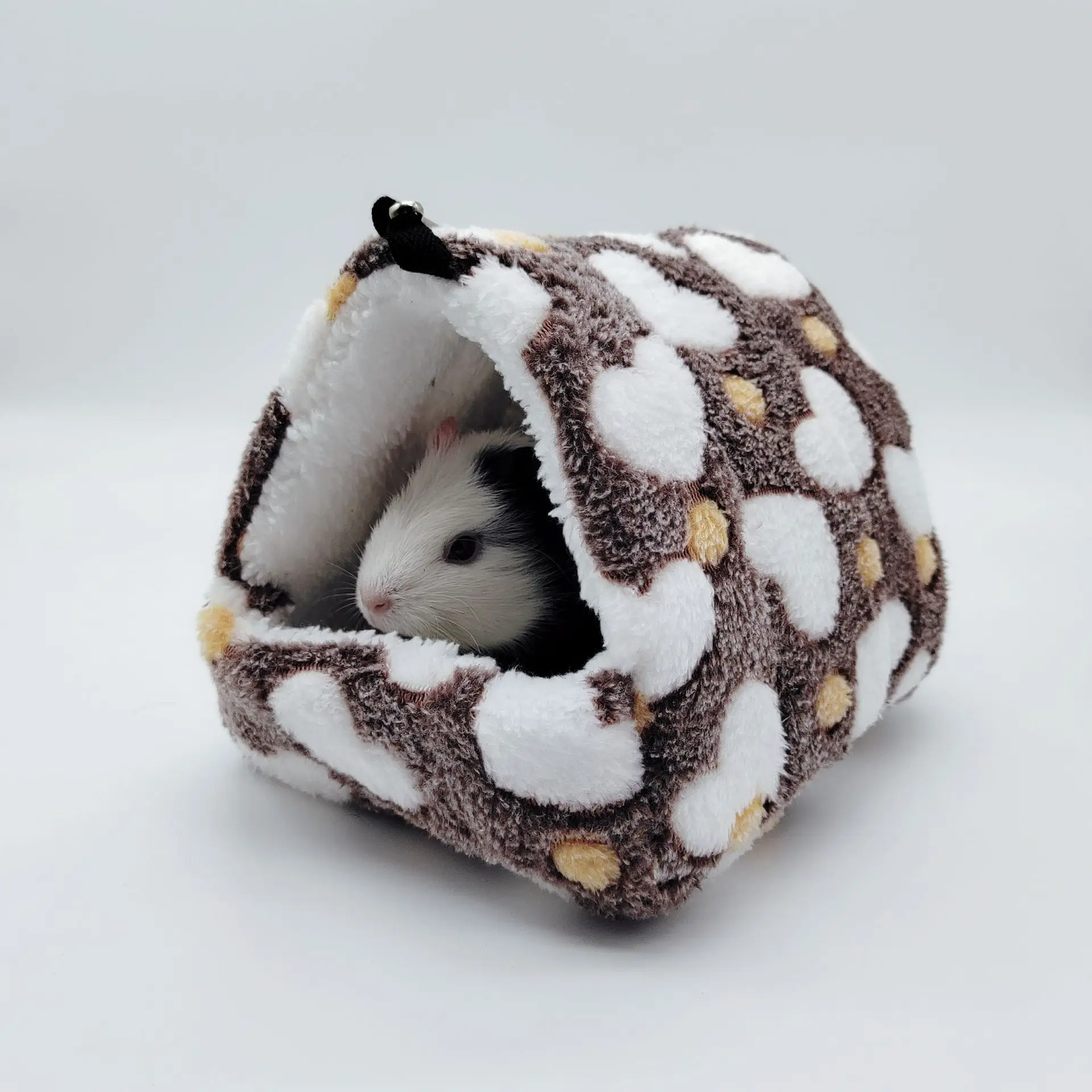 Small pet Coral velvet dot print small foam pet House hanging hamster bed with zipper small animal squirrel small parrot cotton