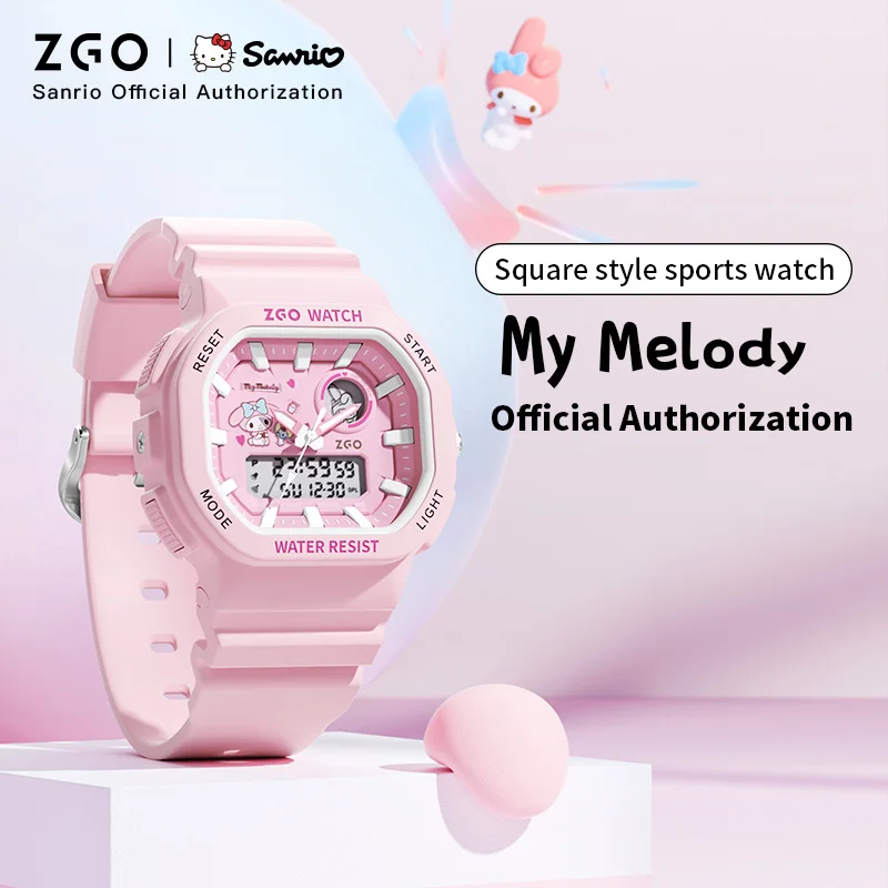 ZGO x Sanrio Melody Watch for Kids Girl Sports 50M Waterproof Square Watch Alarm Clock Chronograph Wristwatch Gift 810