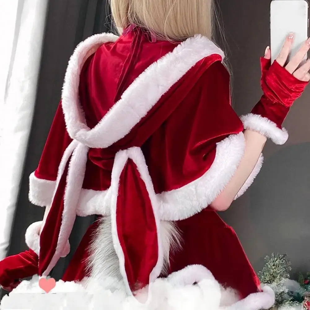 Selendang telinga kelinci selendang telinga kelinci bentuk kelinci berkerudung selendang Cosplay untuk Natal Tahun Baru hangat mewah Santa Claus Cape