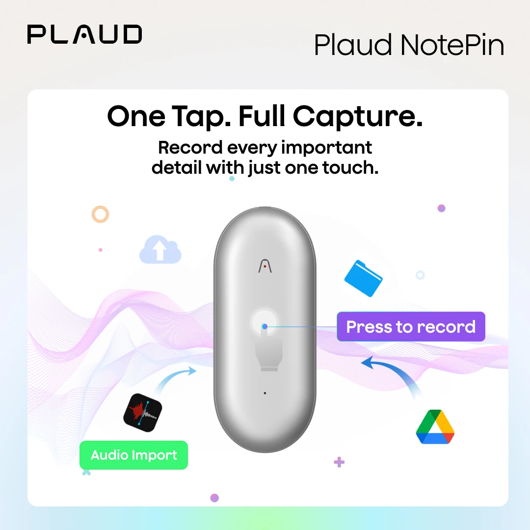 مسجل صوت PLAUD NotePin AI، جهاز ملاحظات AI يمكن ارتداؤه، النسخ الذكي والتغميق