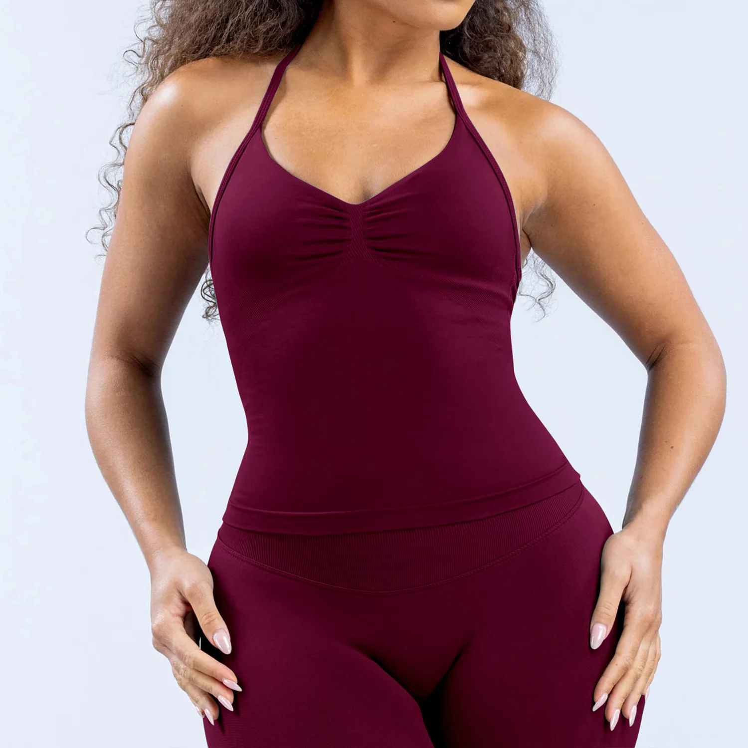 Impacto feminino fitness separa cor sólida decote em v tanque e shorts de treino cabidos para yoga ginásio correndo e casual street wear