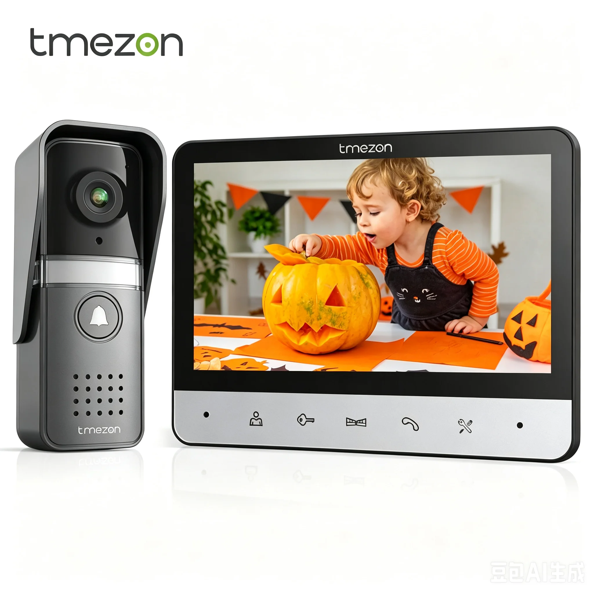 TMEZON V-20 Videoportero de 4 hilos, intercomunicador con timbre, videoportero con cámara, pantalla a color de 7 pulgadas, 120 ° Cámara de visión amplia