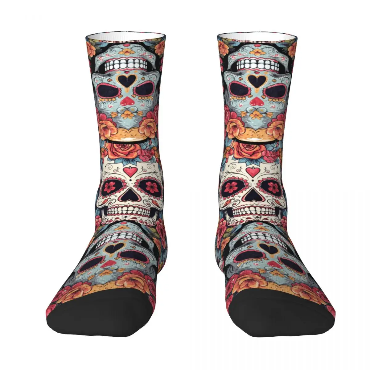 Unisex Socks Floral Sugar Skull Print Halloween Colorful Flowers Stockings Autumn Medium Soft Socks Anti Bacterial Socks