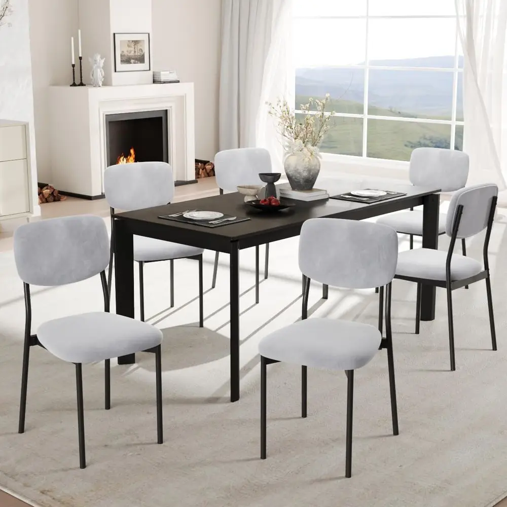 

6-Piece Stackable Velvet Backrest Dining Chairs with Metal Legs for Kitchen, Living Room, Light Grey