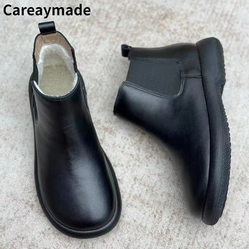 

Careaymade-Genuine leather women's warm boots,Retro soft leather short Ankle boots,women soft soles comfortable versatile shoes