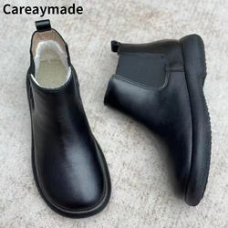 Careaymade-100 % stivali da donna in vera pelle, stivaletti in morbida pelle retrò, suole morbide da donna comode scarpe versatili