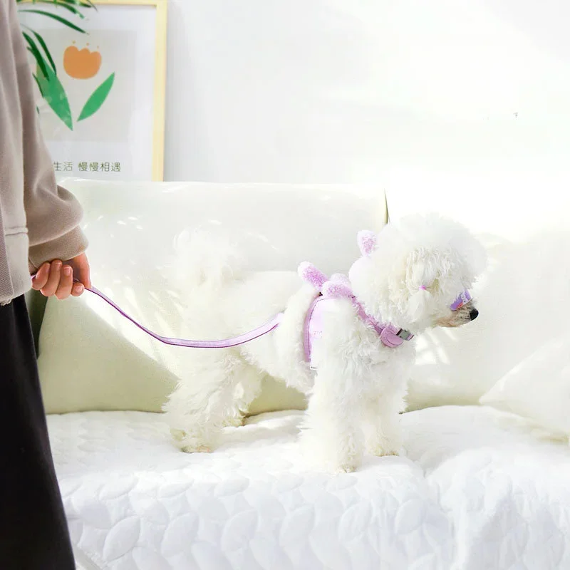 Cute Plush Bunny Chest Strap Vest Dog Traction Rope Walking Dog Rope Dog Chain Strap Puppy Small Dog Cat Supplies Dog Collar