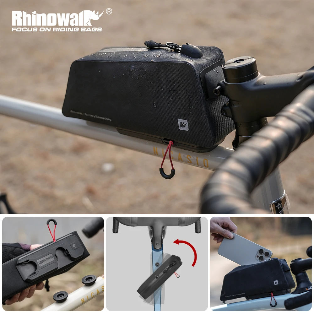 Rhinowalk Bicycle Top Tube Bag With Quick-Release UFO Disc System Waterproof Bike Front Frame Pack For MTB Road Gravel Cycling
