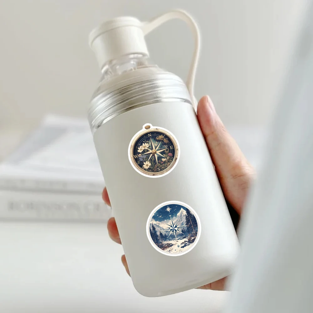 54pcs Antique Style Mythical Compass Stickers Set - Vintage Navigator Decals for Desk Decor, Laptop, Adventure Scrapbook