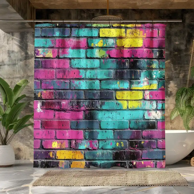 

Graffiti Brick Bath Curtain - Urban Bathroom Decor - Waterproof Fabric Shower Curtain - Colorful Street Art-Inspired Design