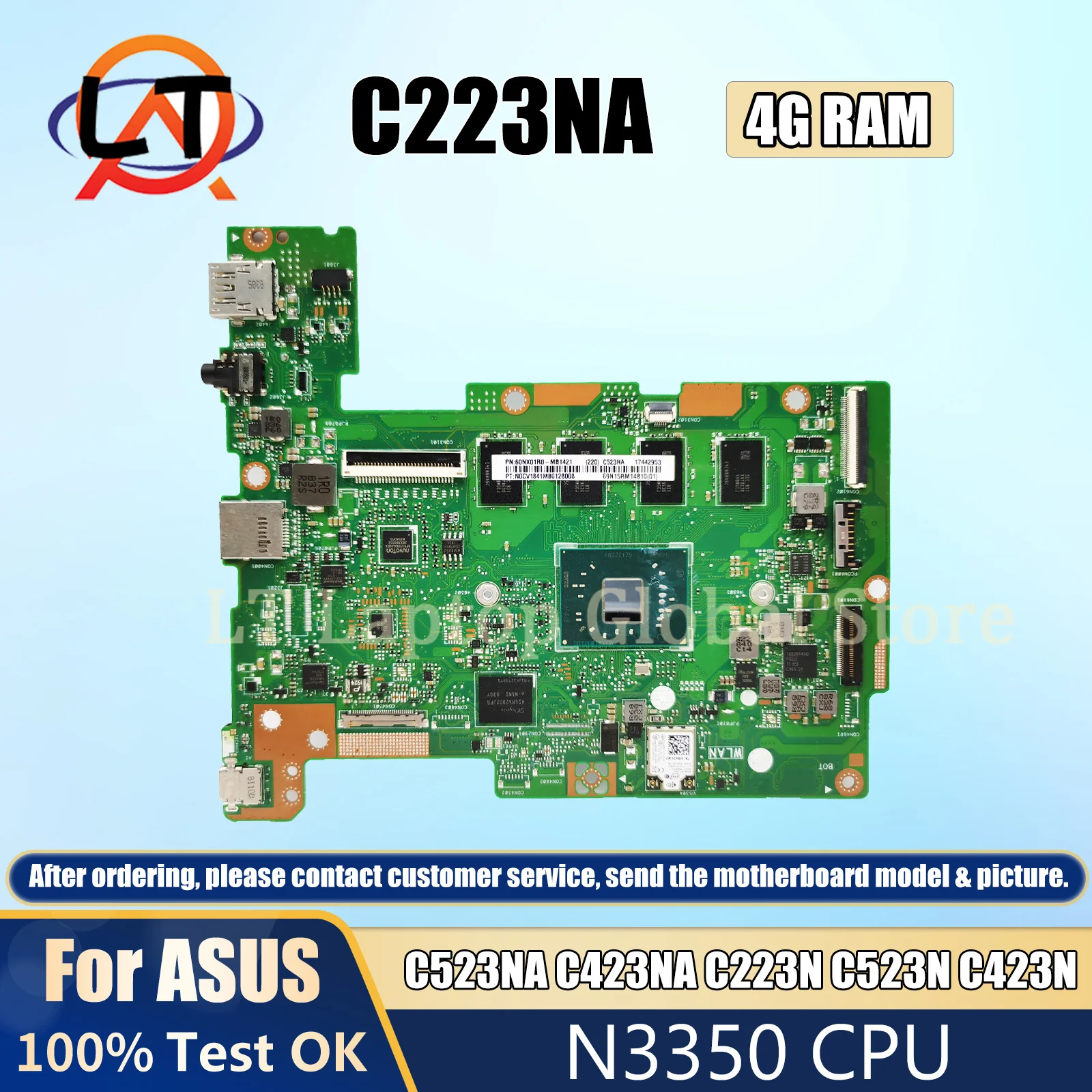 C223NA Mainboard For ASUS C523NA C423NA C223N C423N C523N Laptop motherboard N3350 4GB-RAM 32G-SSD 100% Test