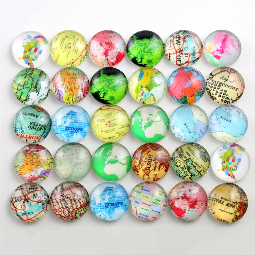 Hot Sale 50pcs 12mm New Fashion Mixed Flower Word Map Handmade Photo Glass Cabochons Pattern Domed Jewelry Accessories Supplie