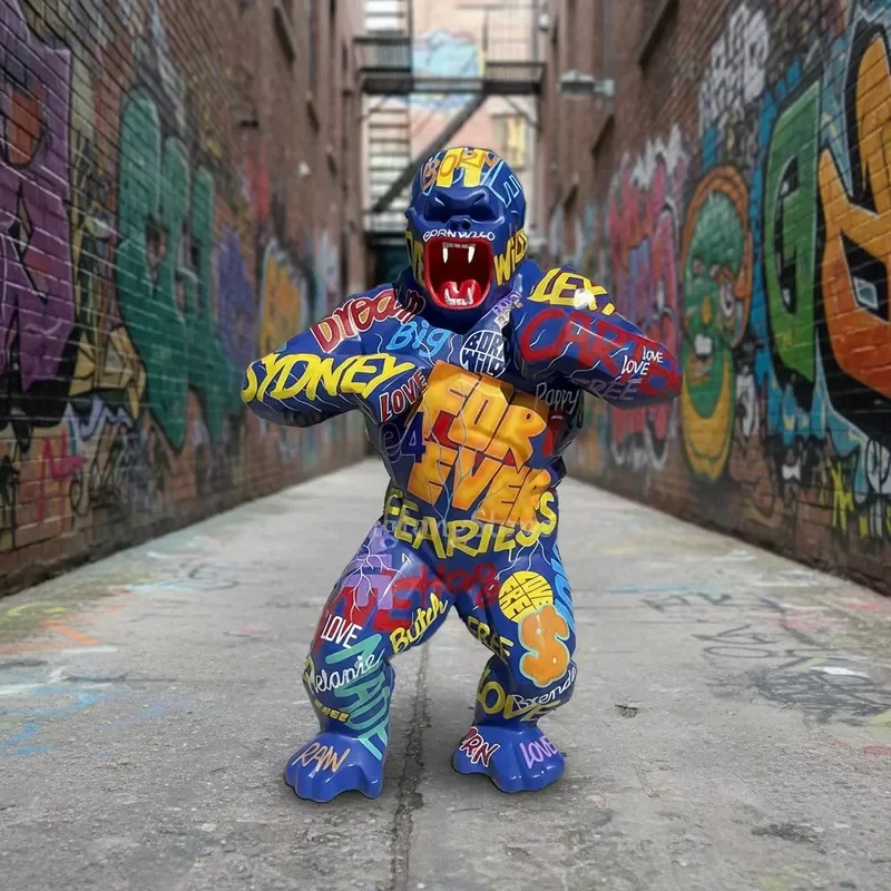 Modern Graffiti Gorilla Statue Resin Art Sculpture Handmade Model Lifelike Custom Size for Outdoor Garden Street Gallery Home