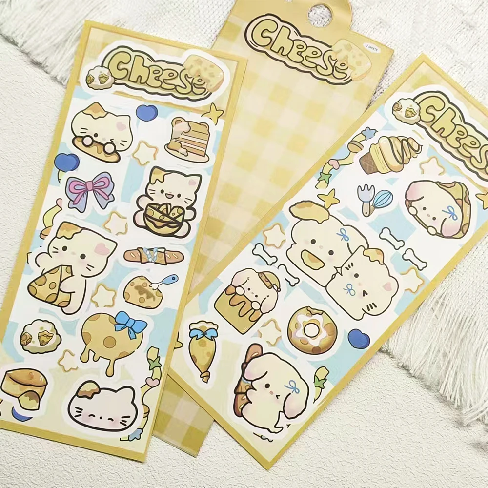 2Sheets Cheese Kitty Stickers Cute Puppy Toy Decals For Scrapbook Laptop Luggage Notebooks Refrigerator Funny Animals Stickers