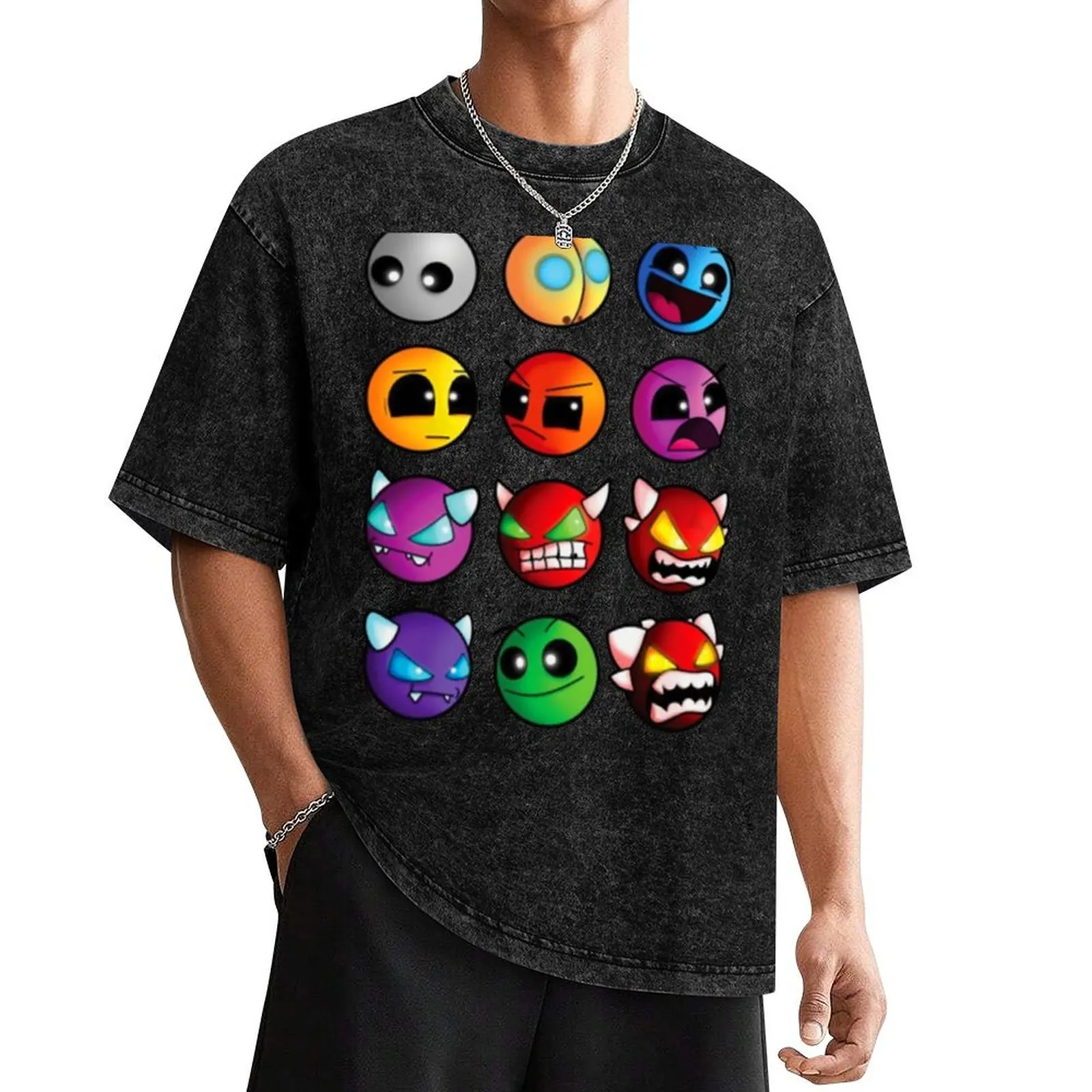 

Geometry Dash in many emotions funny meme T-Shirt customizeds cute clothes plus size clothes plain white t shirts men