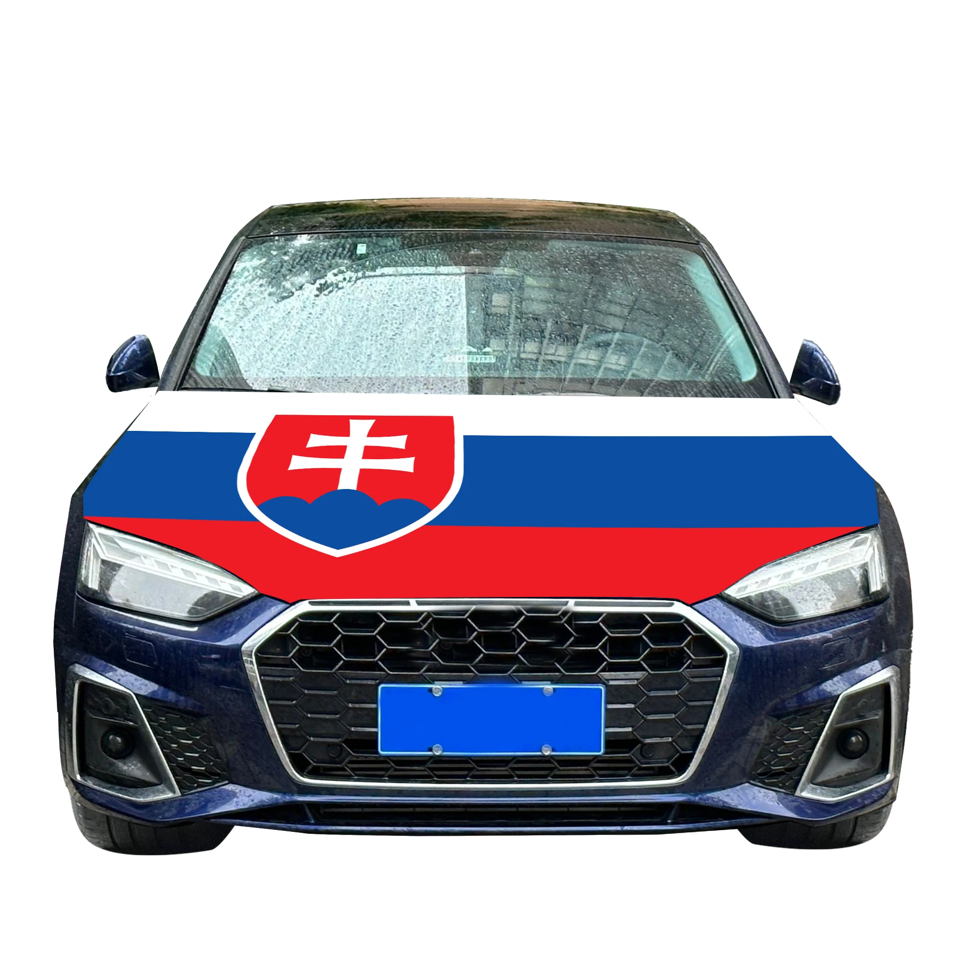 Slovakia Car Hood Cover Flag  Universal Size Elastic Polyester 120x150cm for Car Decor