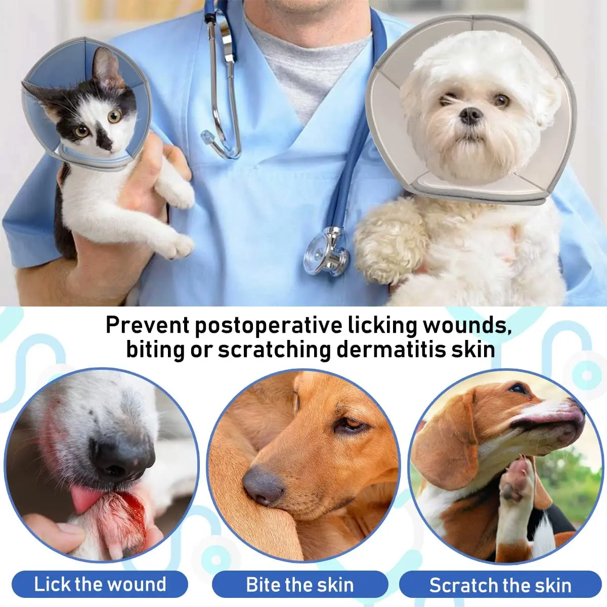 New Generation Cat Dog Cone Collar Adjustable Protective After Surgery Prevent Pets From Bite Licking Scratching Touching Wound