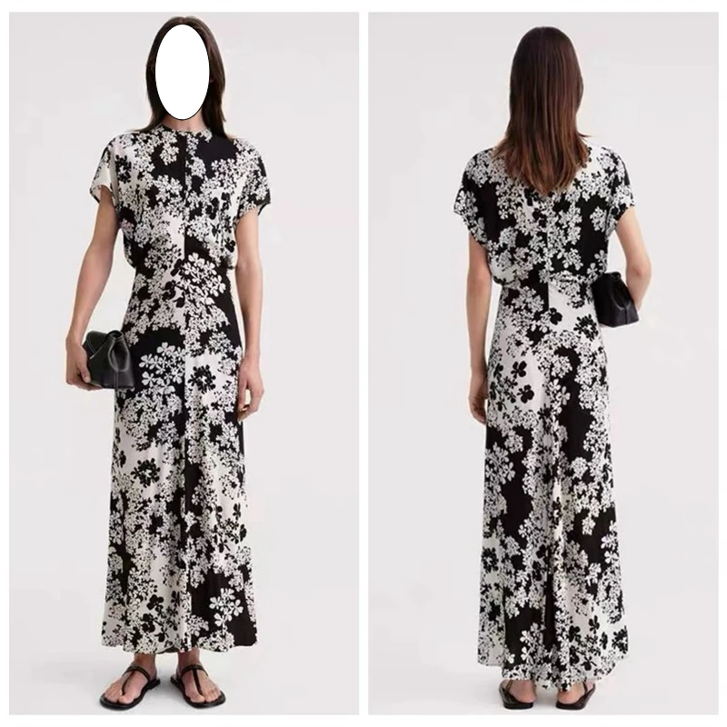 Robes de luxe à imprimé floral pour femmes, chemise à manches tombantes, t-shirt élégant avec ceinture, printemps et été 2025