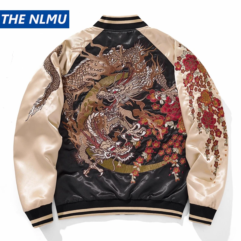 

Vintage Japanese Sukajan Souvenir Jacket Streetwear 2025 Autumn Chinese Dragon Embroidered Jacket Loose Coat Varsity Jacket