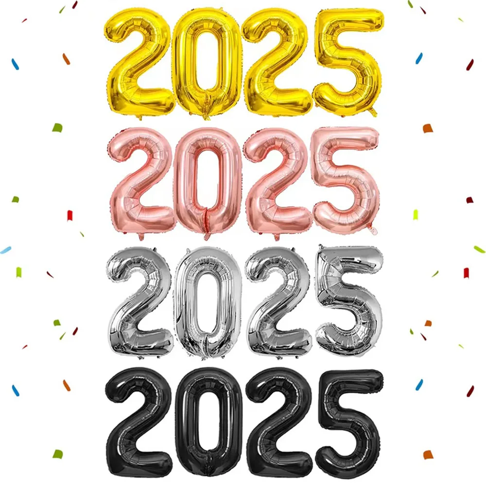 

2025 32 Inch Number Aluminum Foil Balloon Happy New Year New Year's Eve Party Decoration Photo Booth Props Supplies Christmas