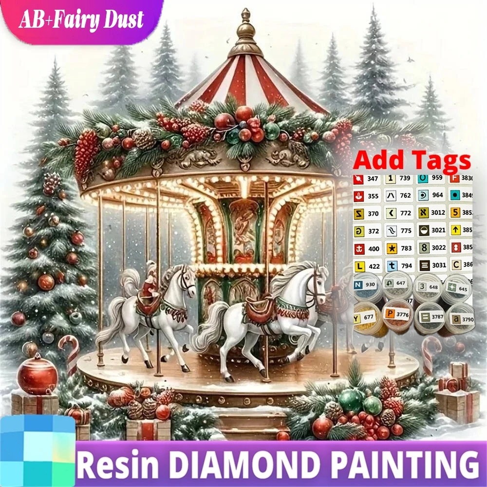 

Resin AB Fairy Dust Diamond Painting Merry-go-round Full Square Round Mosaic Winter Landscape Tree DIY New Arrival Christmas Gif