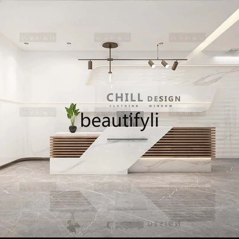 

Reception desk Simple modern paint bar counter Company clothing store checkout page counter3286