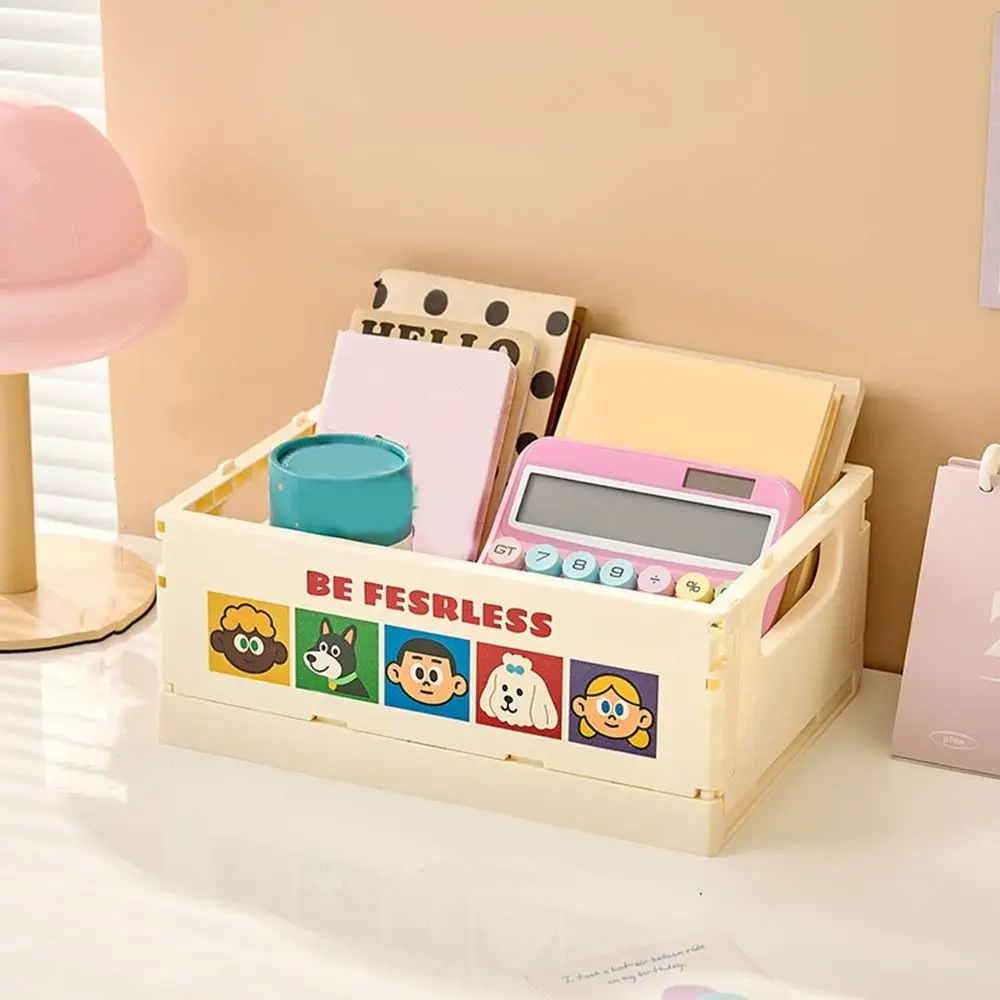 Dopamine Foldable Storage Basket Cartoon Stackable Stationery Cosmetic Rack Large Capacity Plastic Sundry Organizer Office