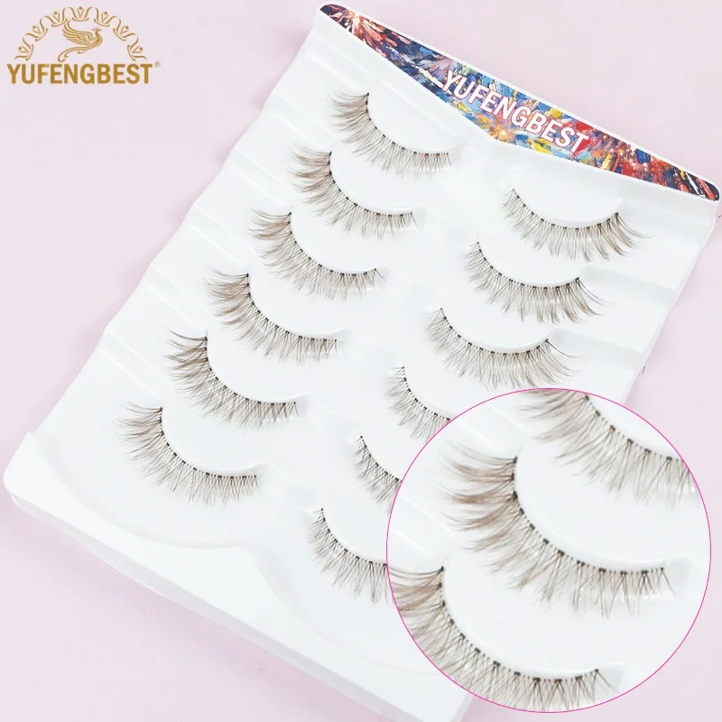 

YUFENGBEST 6pair 12mm Korean Style Clear Band Short Small Cat Eye Lash Blond Light Brown Colored Faux Cils Mink Marron Postizas