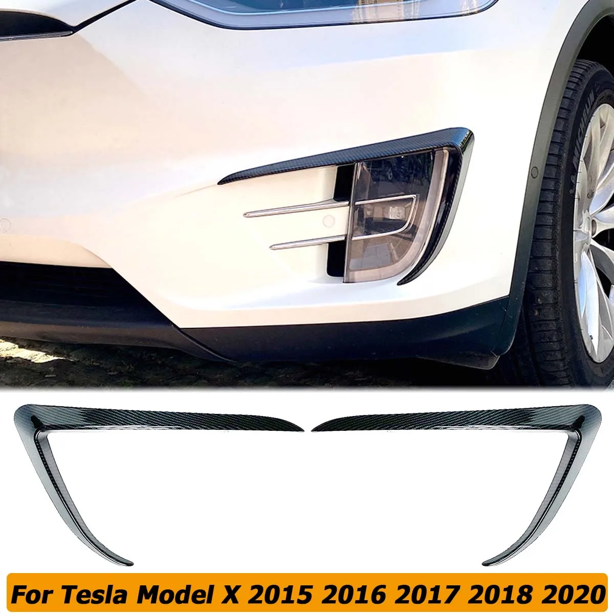 

For Tesla Model X 2015-2020 Front Bumper Cover Wind Knife Plastic Fog Light Eyebrow Sticker Trim Blade Car Accessories Turning
