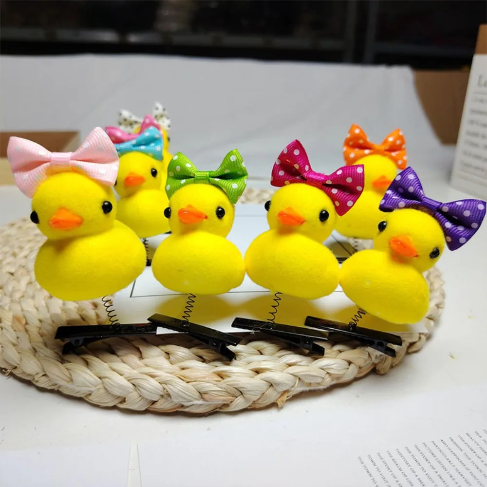 6pcs Funny 3D Little Yellow Duck Spring Hair Clip Cartoon Four Leaf Clover Plush Hairpin DIY Bean Sprout Headwear Women Girl