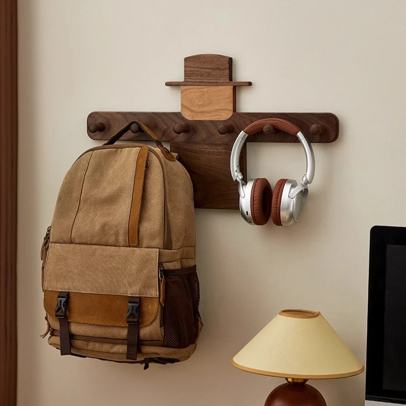 

Black Walnut Scarecrow Wall Hooks High-grade Solid Wood Coat Rack No Drill Entryway Organizer Exquisite Versatile Home Decor