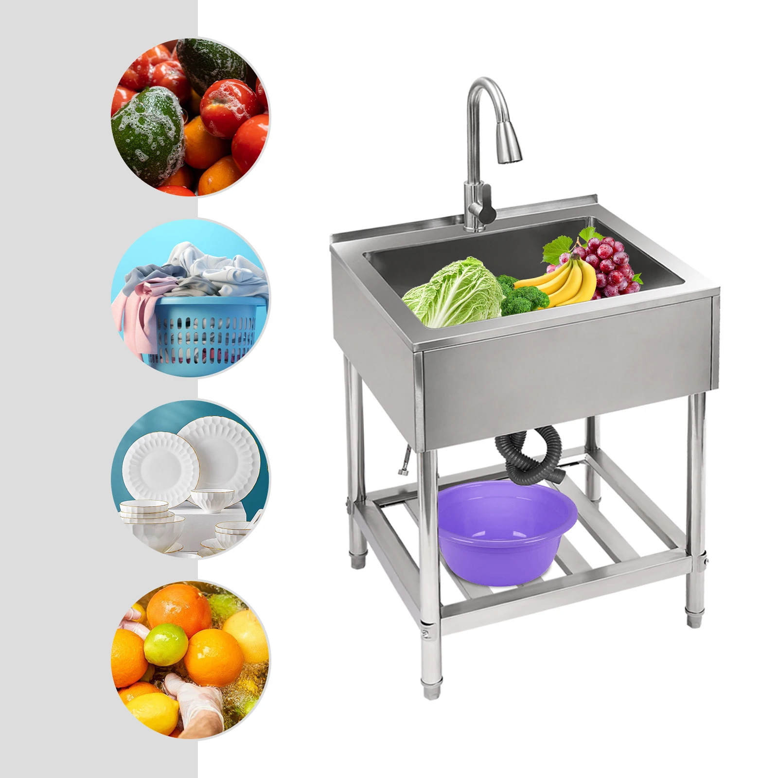 

Single Bowl Laundry Stainless Steel Kitchen Sink with Faucet and Gravity Ball for Garages, Laundry Rooms, Basements, Terraces