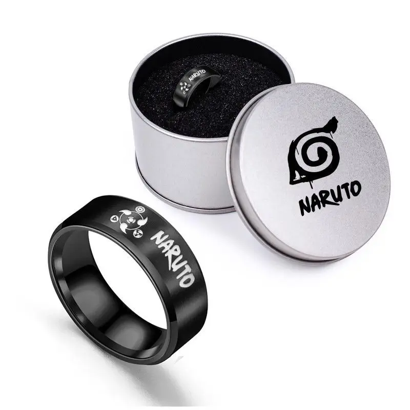Anillo de Naruto Uchiha Itachi, accesorio de anime, Uzumaki Naruto, organización Akatsuki, joyería de moda, anillo de acero titanio, regalo lindo