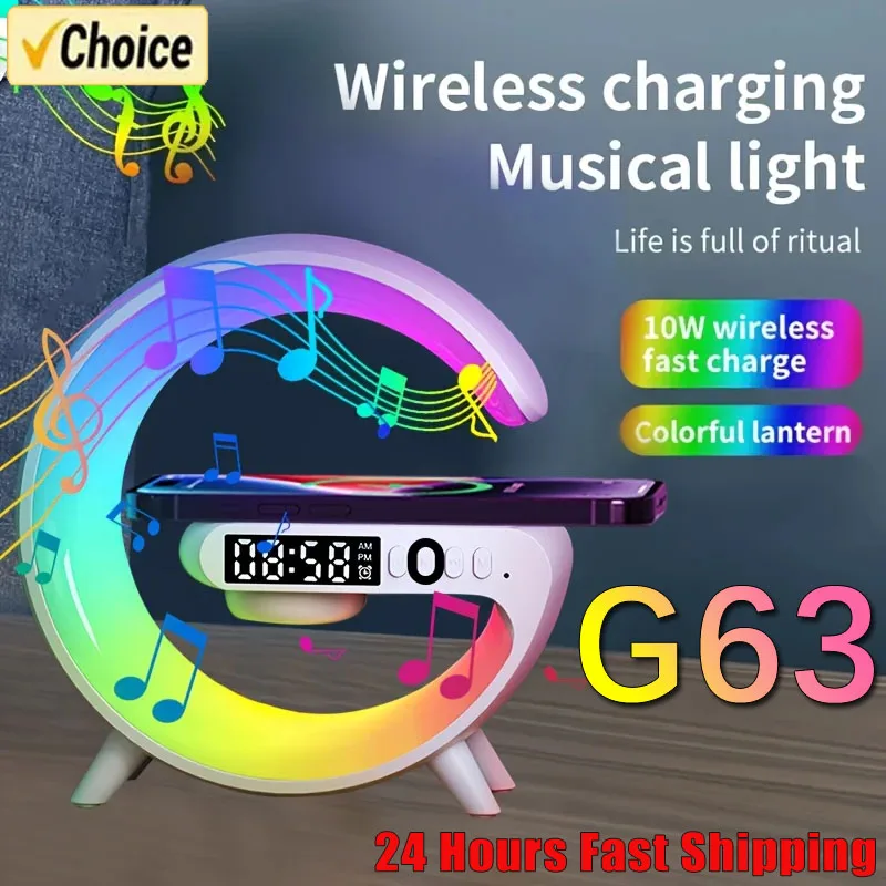 Multifunction Wireless Charger Pad Stand Speaker TF RGB Night Light 15W Fast Charging Station for iPhone Samsung Xiaomi Huawei