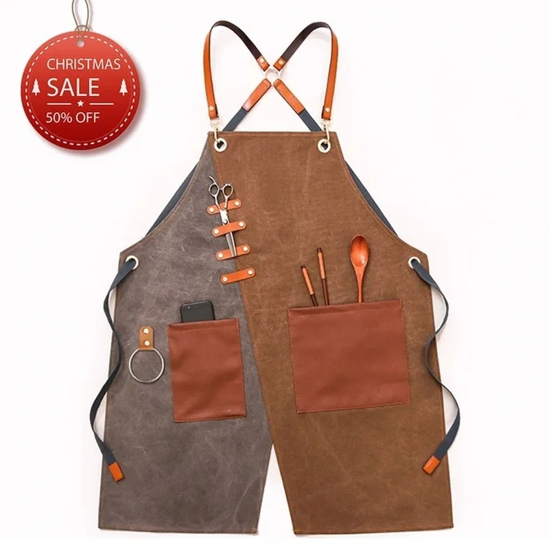 Korean Style Male Work Clothes Factory Wholesale Denim Apron Barber Cafe Shop Waiter Female Waist Custom Logo Work Apron