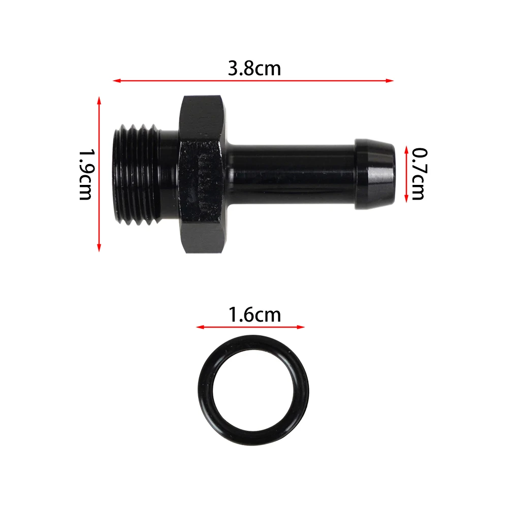 Aluminum AN6 Male to 5/16 Hose Barb Fitting 6AN O-ring Seal Boss Fuel Line Adapter with ORB Washer Black Anodized