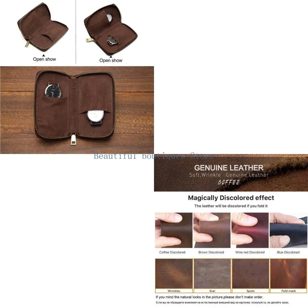 

U4LF Сумка для часов из конской кожи с двумя отделениями, дорожная незаменимая коробка из конской кожи, аксессуар