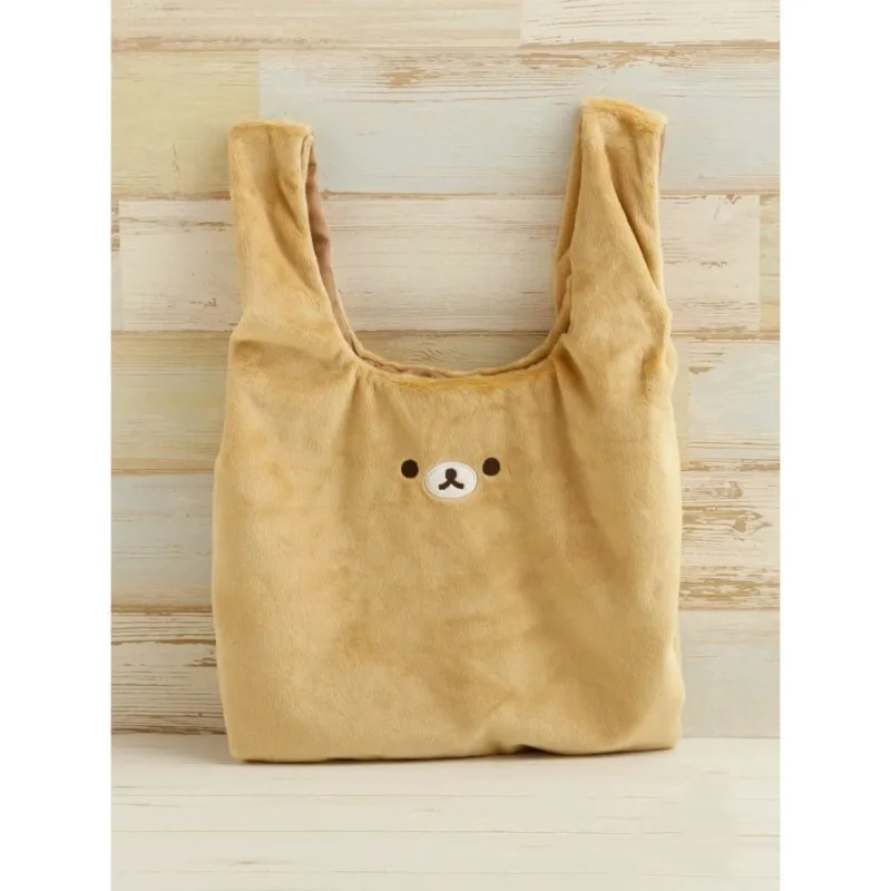 Rilakkuma sacola de pelúcia fofa ursinho bordado sacola de compras elegante bolsa de lã com tema animal bolsa criativa ecológica