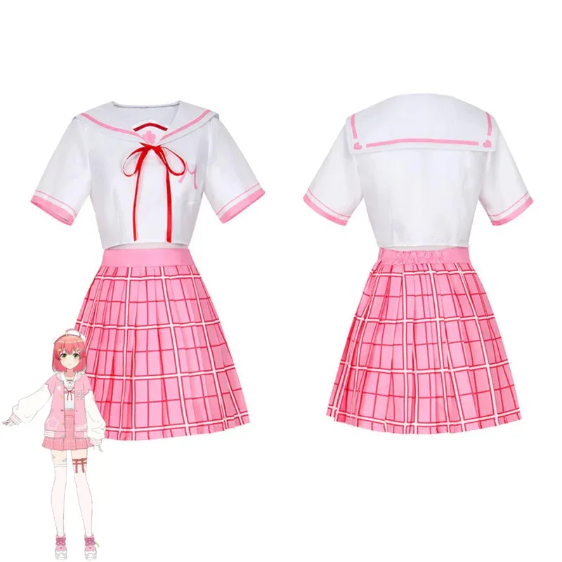2025 aaa أنيمي الظاهري YouTuber ساكورا ميكو تأثيري حلي VTuber Hololive الوردي JK الزي المدرسي تنورة شعر مستعار أحذية جميلة كرني