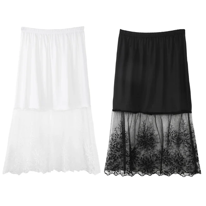 

Lace Half Slip Skirts Extender Elastic Waist A-line Hollow Petticoat Underskirt Drop Ship