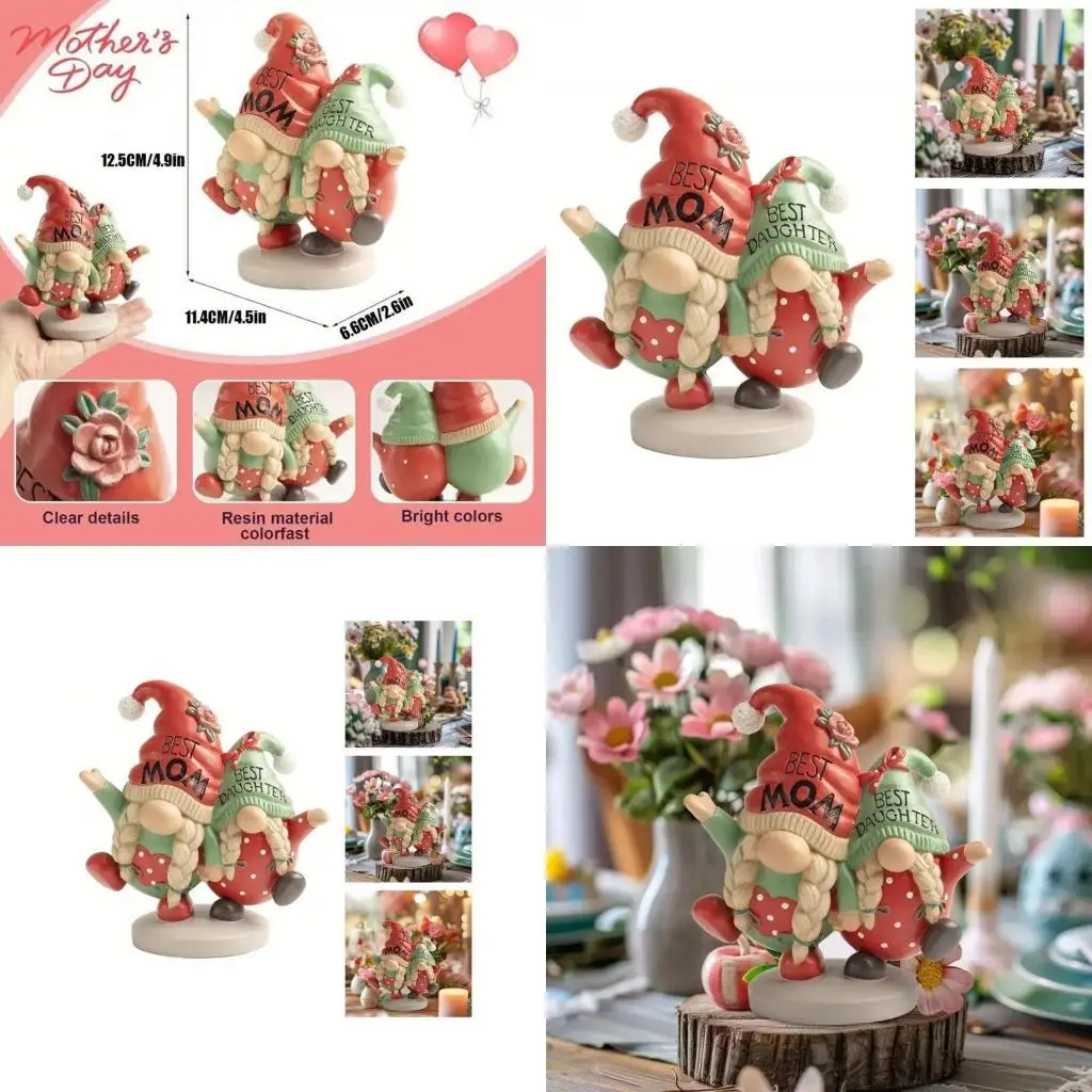 

E8BD Greenhouse Ornaments Garden Gnomes Resin Statue Lovely Mom And Child Sculptures