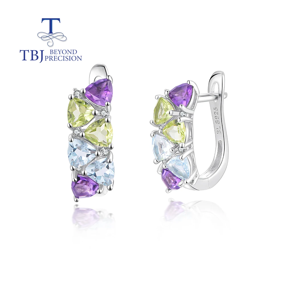 

Natural Amethyst Sky Blue Topaz peridot gems earrings Fashion design 925 silver women's fine jewelry