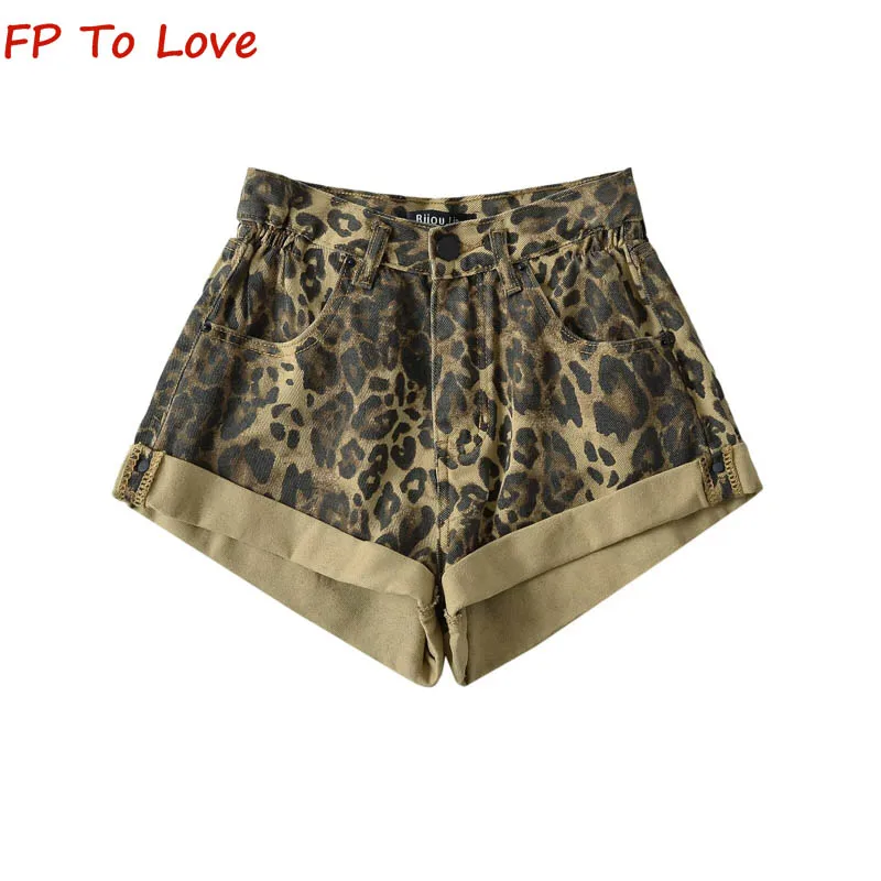 Y2K Wide Leg Leopard Print Casual Wide Leg Pants 2024 Summer Street Vintage Casual Rolled Denim Shorts Women