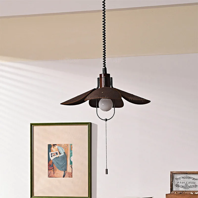 Holz-Pendelleuchte, Zen-Hängeleuchte, Teestube, Bar, Hotel, Café, Federschnur, japanischer Stil, Leinenschirm, hängender Deckenleuchter