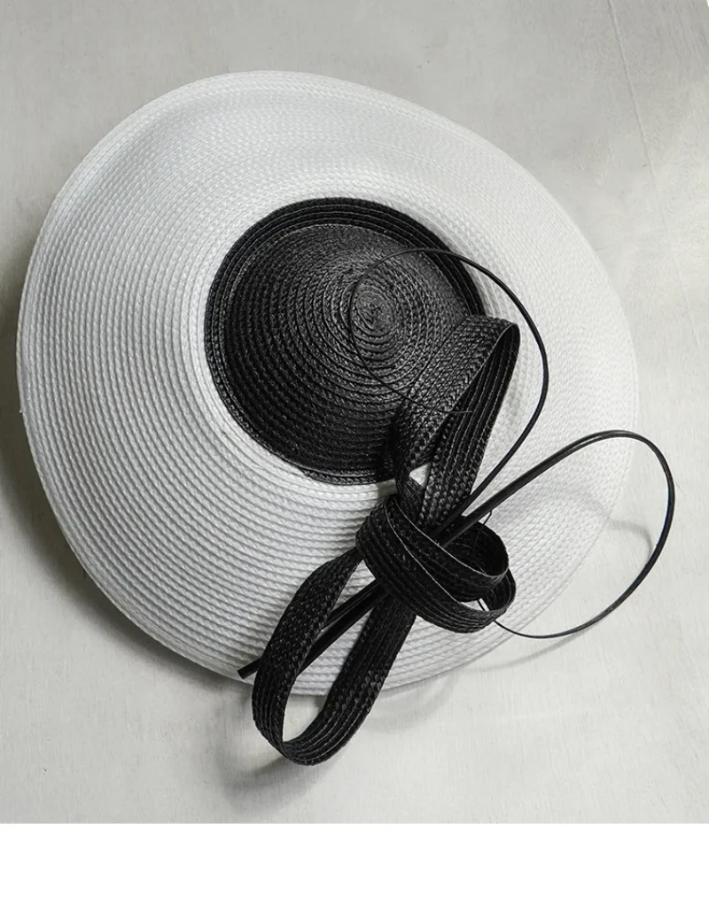 New Fascinators Black White Weddings Pillbox Hat For Women Church Hat Sraw Fedora Black Wide Ladies Dress Sinamay Derby Hats