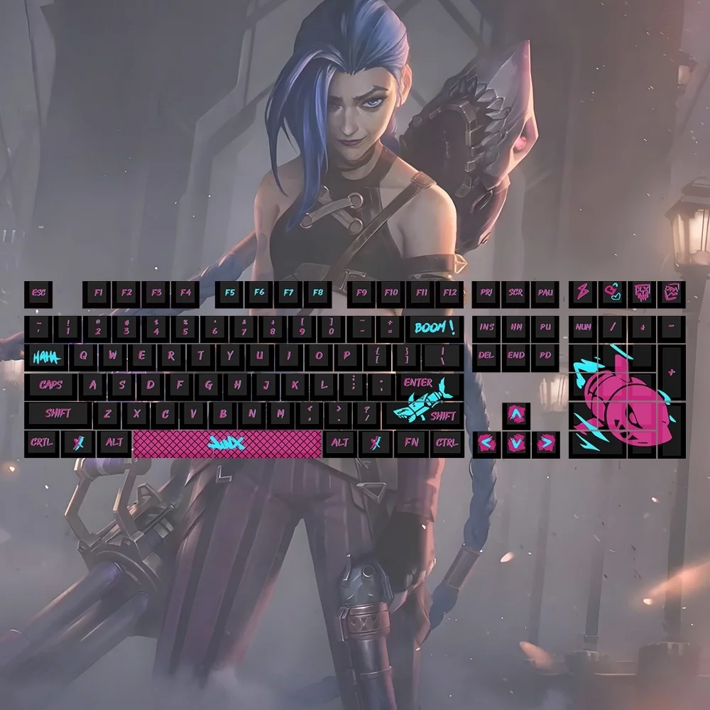 131 Keys For LOL Jinx Keycap Set  PBT With character designs  Custom Wireless keycaps For MX Switch Custom Mechanical Keyboard