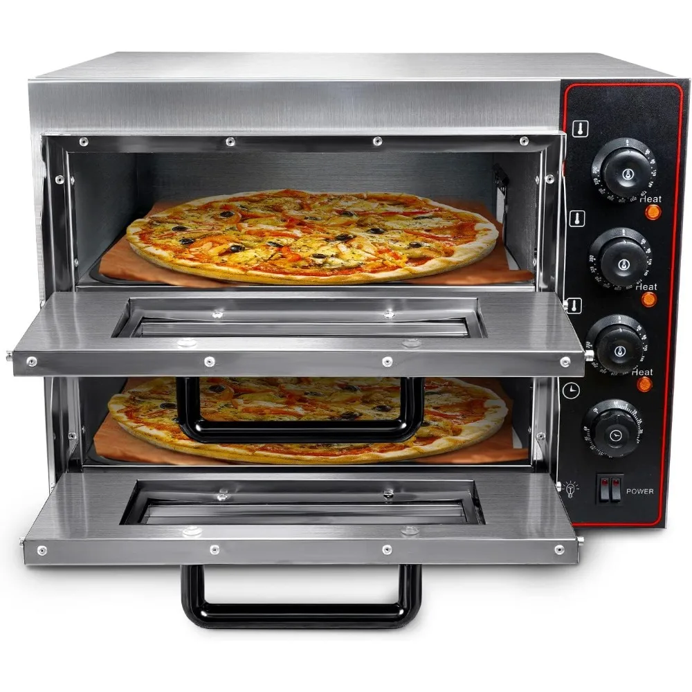 Commercial Pizza Oven 16 inch Pizza Double Deck 3000W 110V Electric Oven Multipurpose Toaster Bake Broiler 40L Capacity