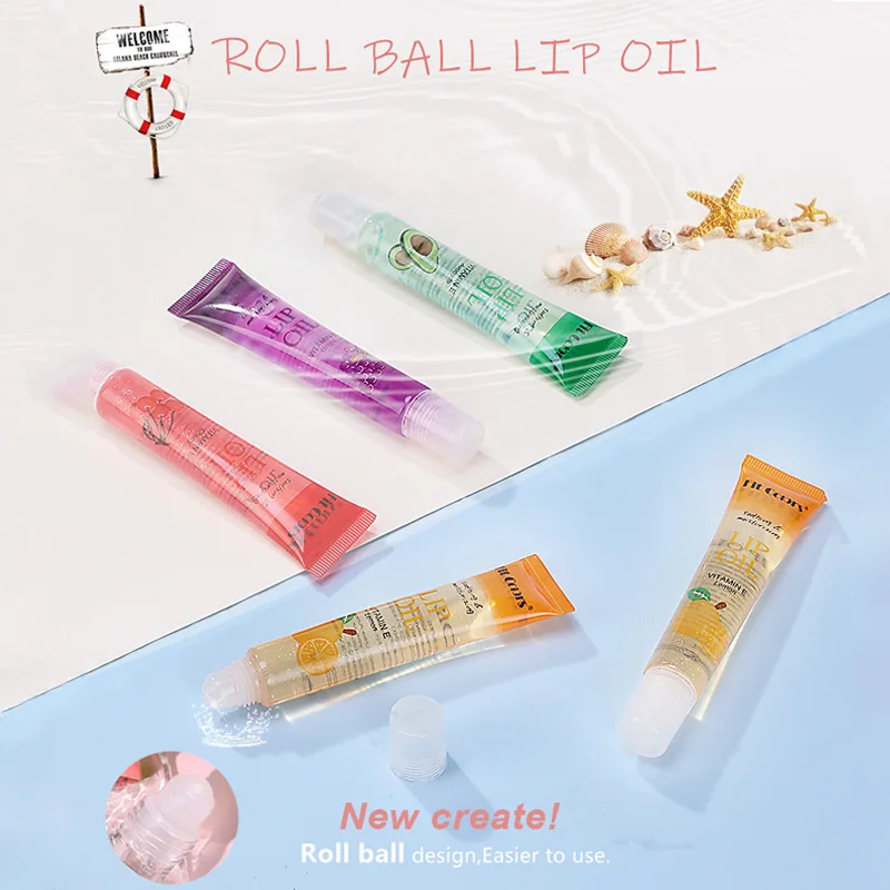 Aceite labial Rollerball de fruta, nutritivo, hidratante, nacarado, transparente, brillo de labios, esmalte de labios, brillo de labios de miel, aceite de labios